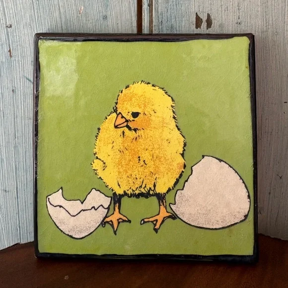 Easter Baby Chick Artisan Coaster/Small Hot Plate Hand-Painted Ceramic Tile - Picture 8 of 8